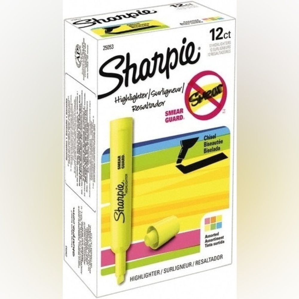 Sharpie 12-Pack Highlighters Assorted Colors Chisel Tip, AP Certified Non-Toxic